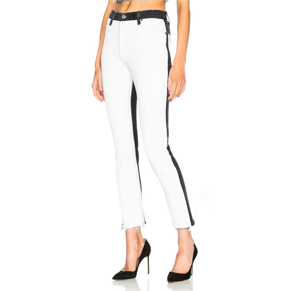 RE DONE X Levi’s Black & White Panel High Rise Raw Hem Jeans Size 29 - Picture 11 of 11